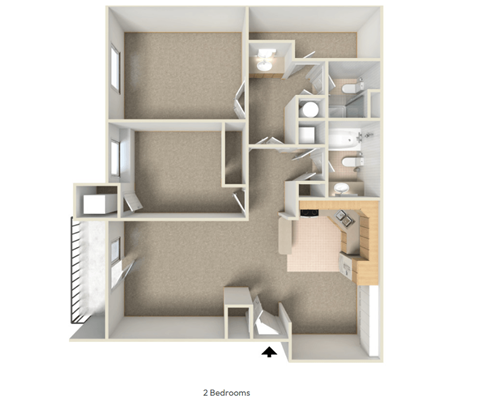 Floor plan for 2 beds, 2 baths, 1369 sqft